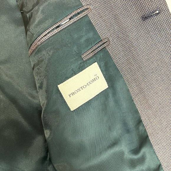 Pronto Uomo Men's 44 Long Brown Suit Silk & Wool Business Blazer Coat Jacket - Picture 16 of 16